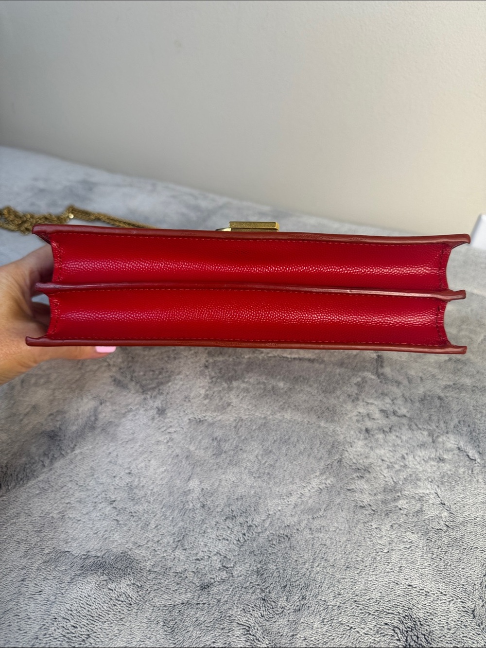 YSL Saint Laurent Cassandre Red Leather Chain Shoulder Bag - Picture 6 of 16